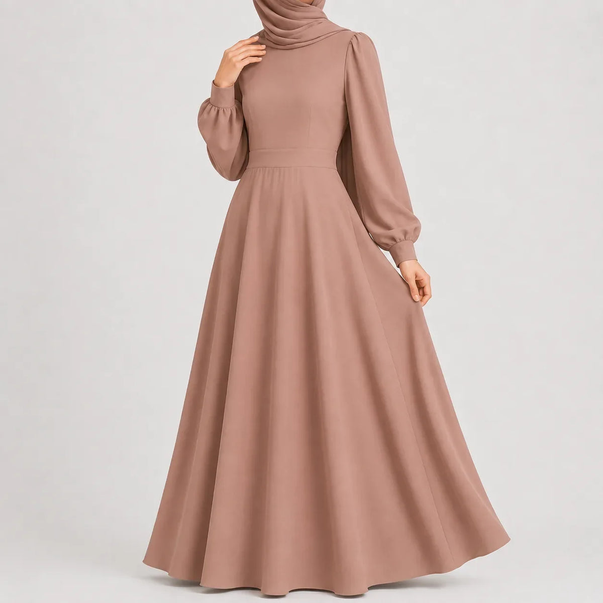 Women's High Waist Maxi Dress – Mock Neck Long Sleeve Flowy Dress