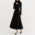 Women's Turtleneck Knit Dress – Long Sleeve Belted Flared Dress