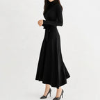 Women's Turtleneck Knit Dress – Long Sleeve Belted Flared Dress