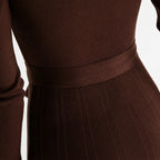Women's Turtleneck Knit Dress – Long Sleeve Belted Flared Dress