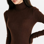 Women's Turtleneck Knit Dress – Long Sleeve Belted Flared Dress