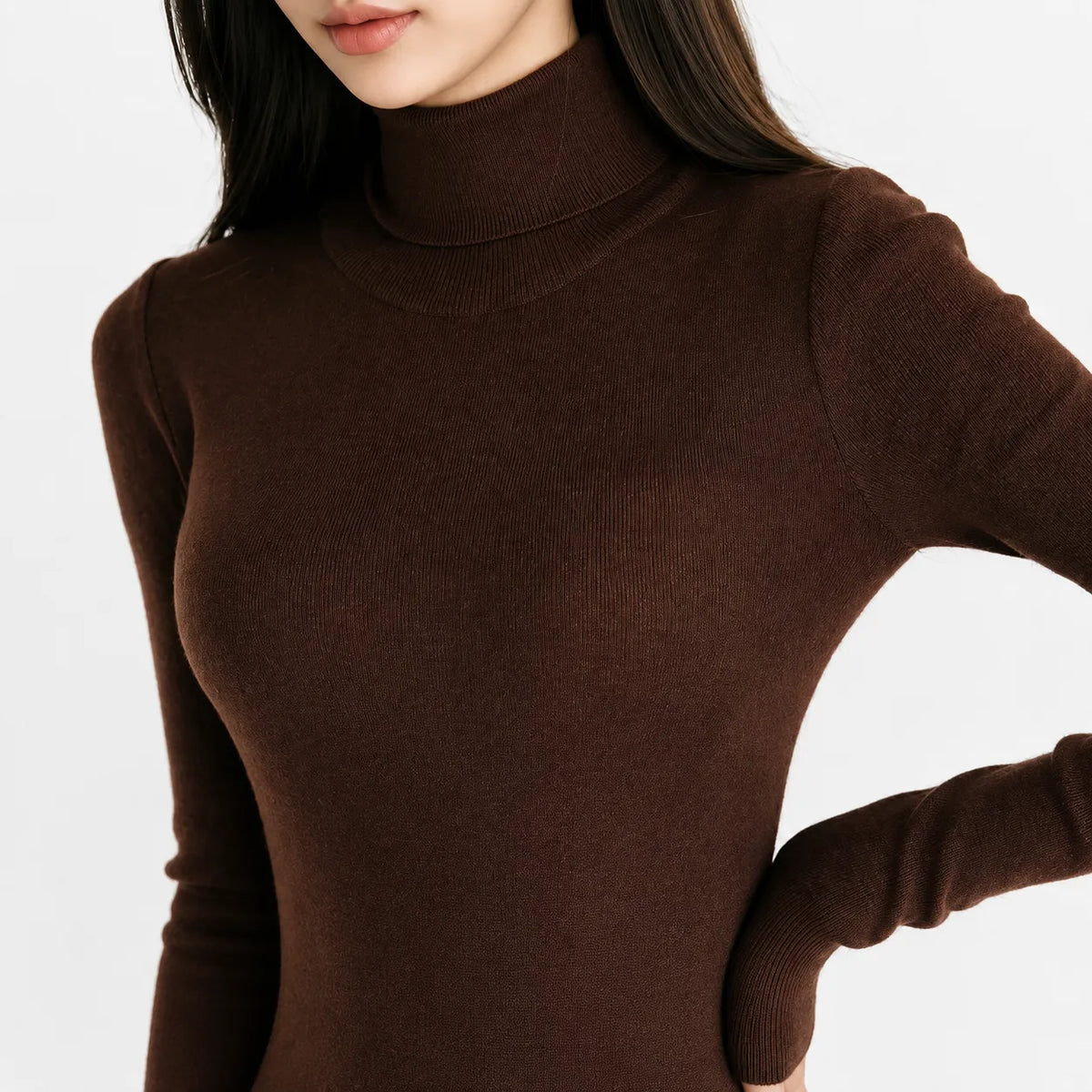 Women's Turtleneck Knit Dress – Long Sleeve Belted Flared Dress