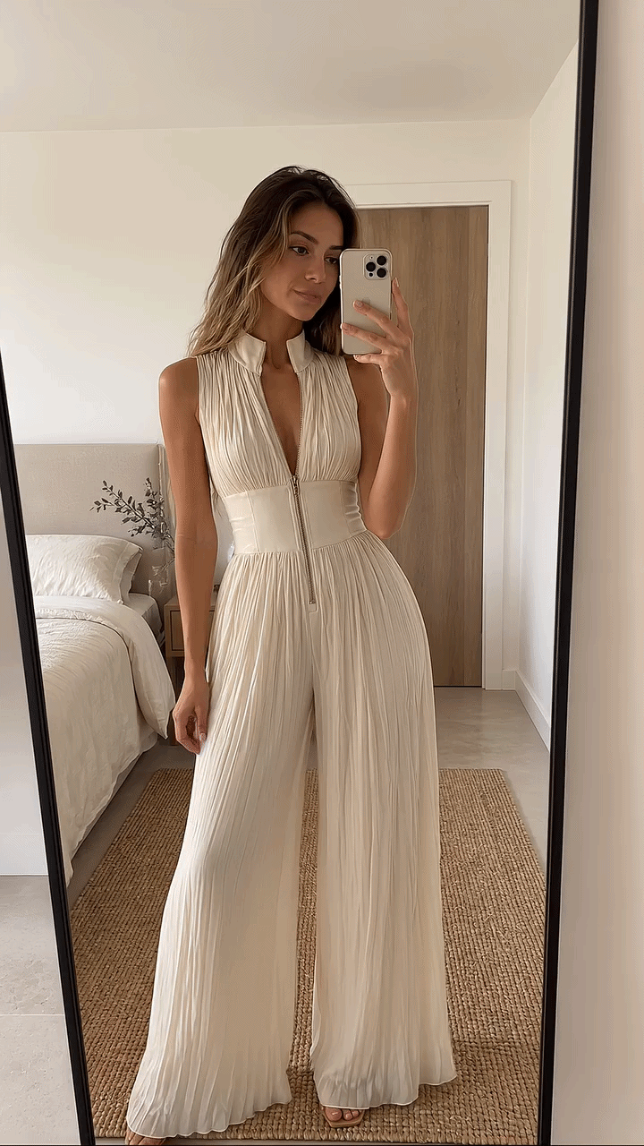 Women's Pleated Formal Jumpsuit – Tailored Evening Occasion Jumpsuit