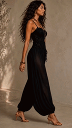 Women's Lace Halter Jumpsuit – Lace Bodice Wide Leg Formal Jumpsuit