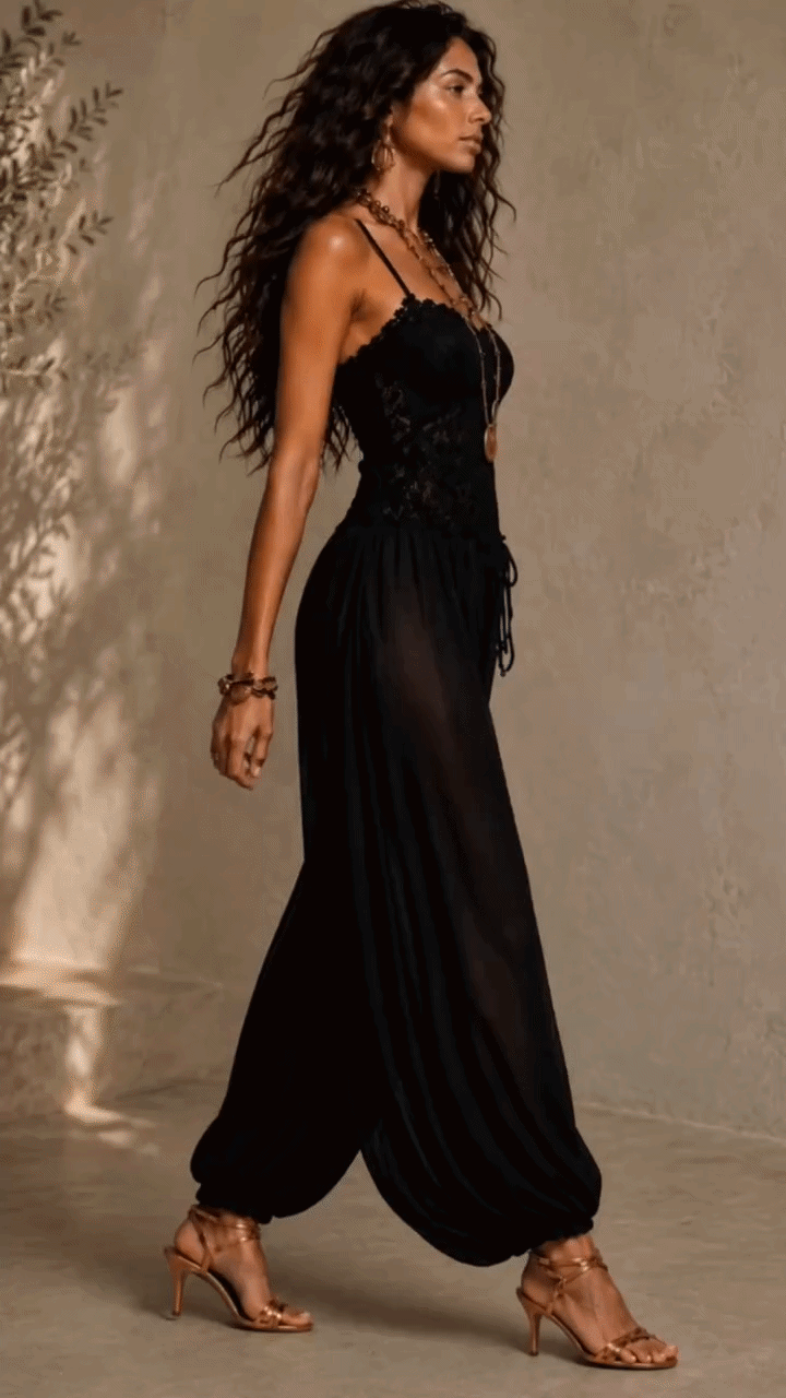 Women's Lace Halter Jumpsuit – Lace Bodice Wide Leg Formal Jumpsuit