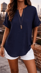 Women's Draped V-Neck Blouse – Relaxed Day-to-Night Dressy Blouse