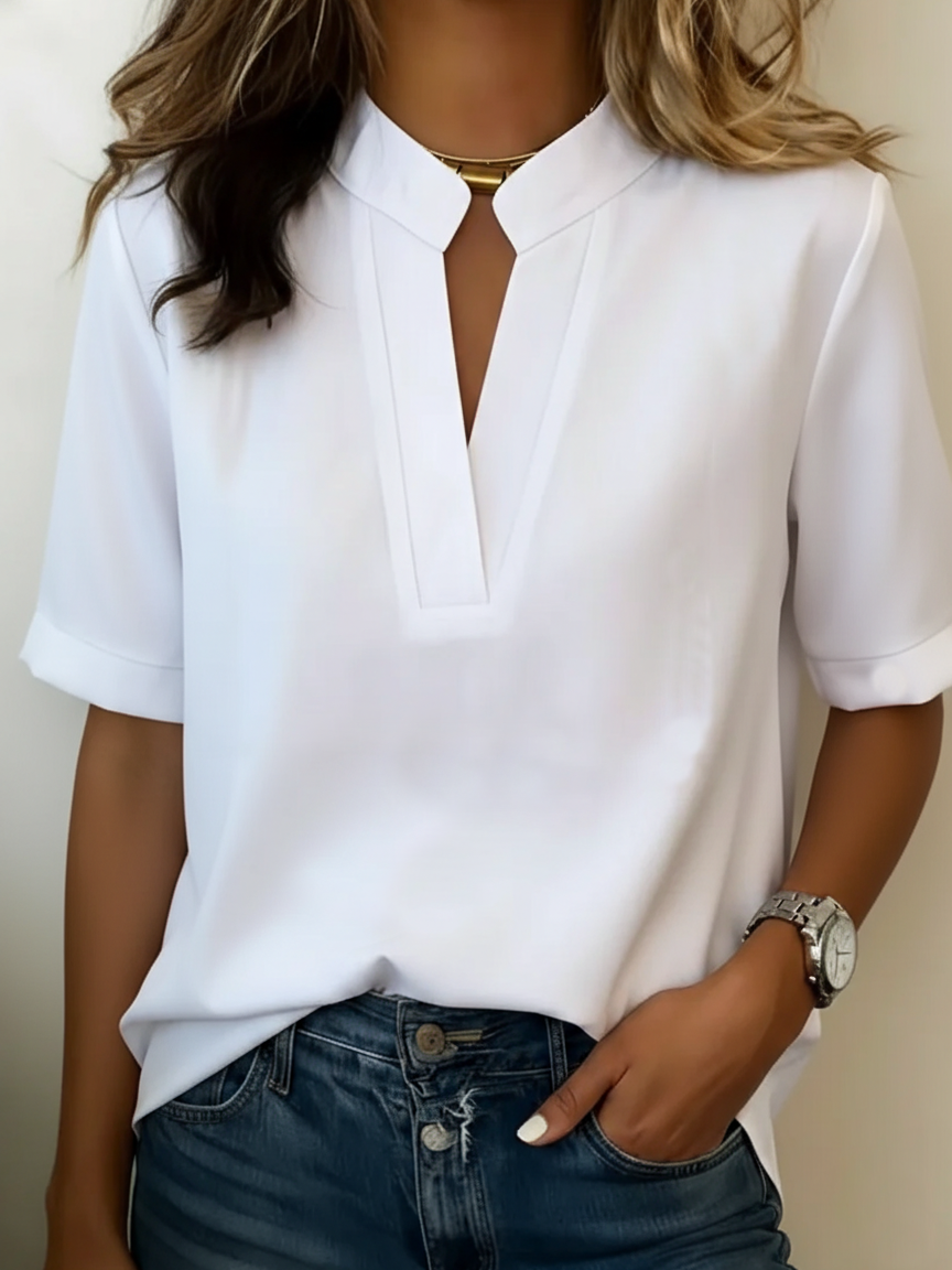 Women's Draped V-Neck Blouse – Flowy Long Sleeve Dress Blouse