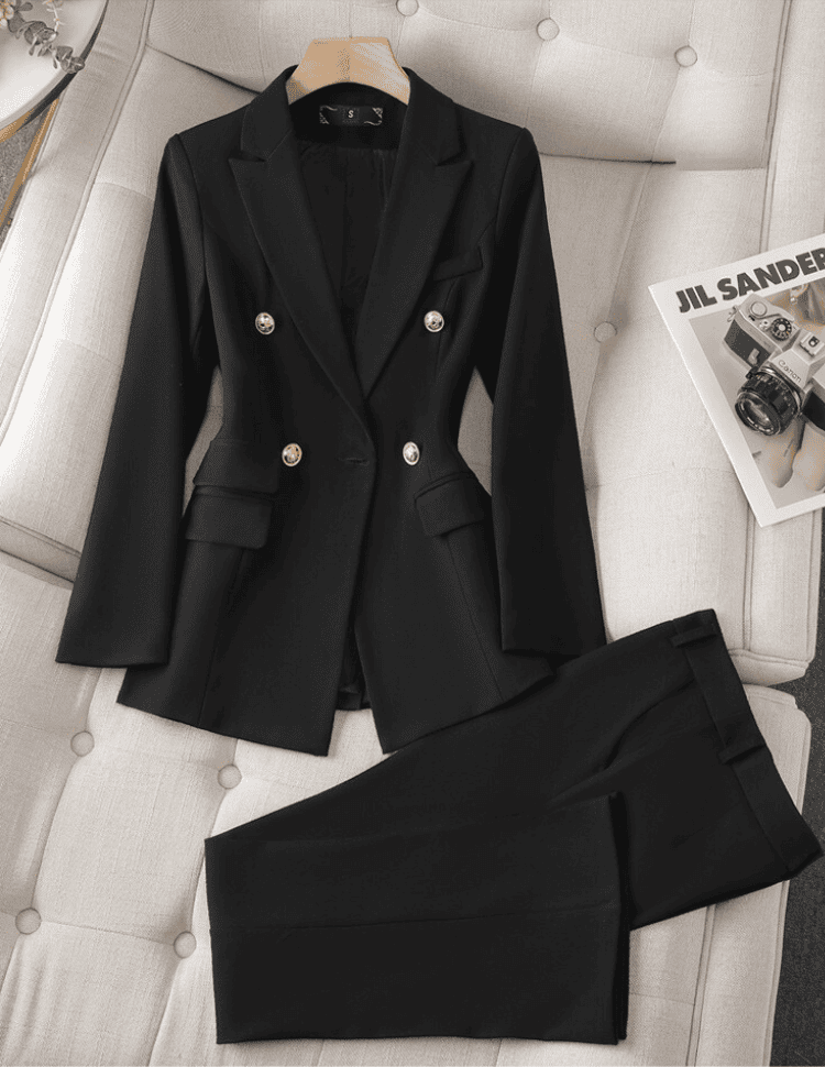 Women's Elegant Tailored Pants Suit – Double-Breasted Blazer Set