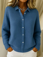 Women's Textured Collar Sweater – Collared Long Sleeve Knit Pullover