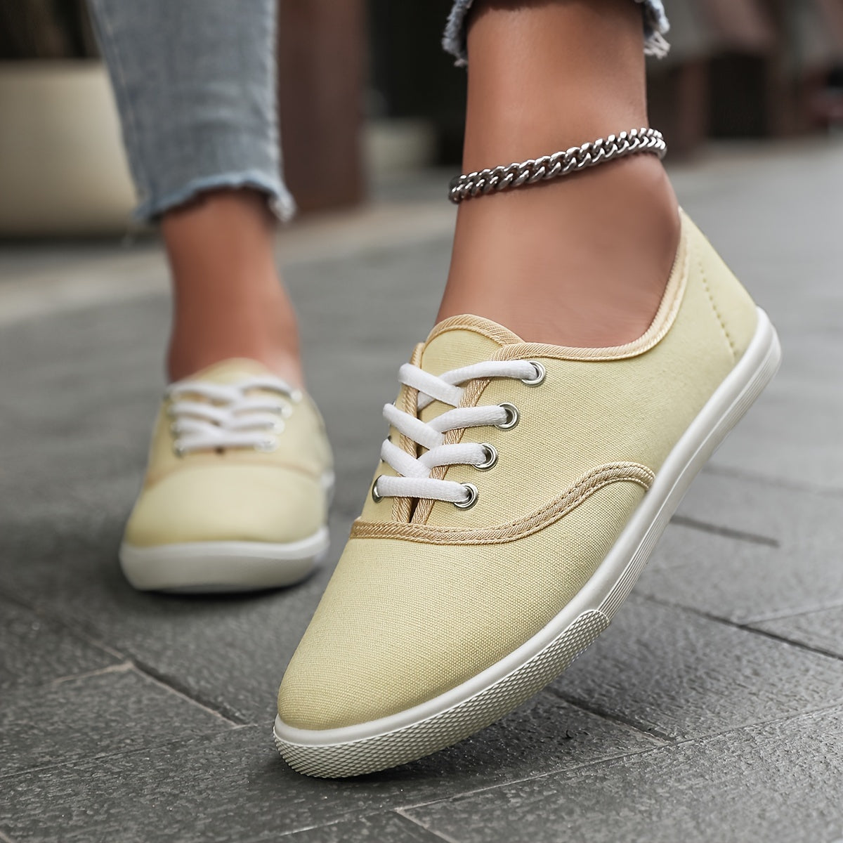 Women's Canvas Sneakers with Lace-Up Closure and Cushioned Sole