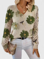 Women's Floral V-Neck Cardigan – Lightweight Flower Knit Cardigan