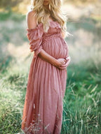 Women's Maternity Maxi Dress – Short Sleeve Pregnancy Dress