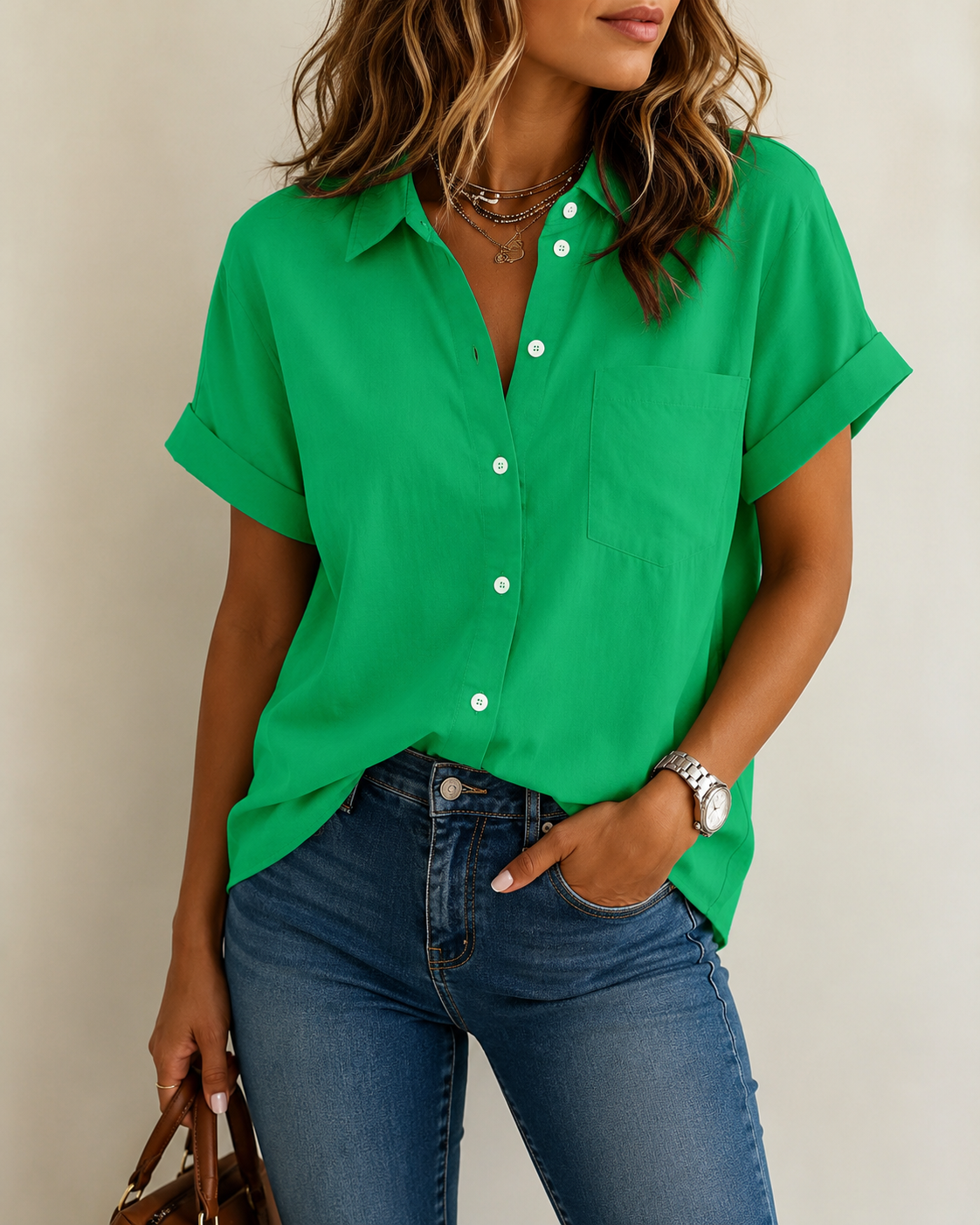 Women's Relaxed Button Blouse – Flowy Long Sleeve Shirt Blouse