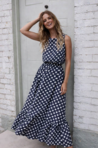 Women's Polka Dot Midi Dress – Sleeveless Summer Dress