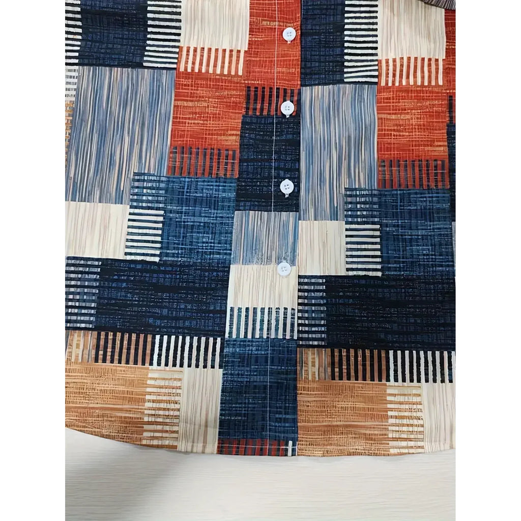 Women's Patchwork Print Blouse – Relaxed Button Front Boho Blouse