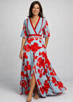 Women's Floral Wrap Maxi Dress – V-Neck Summer Dress