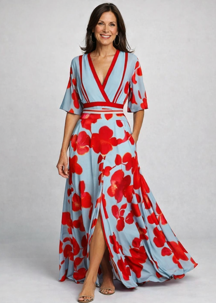 Women's Floral Wrap Maxi Dress – V-Neck Summer Dress