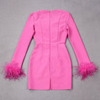 Women's Feather Cuff Party Dress – Long Sleeve Statement Evening Dress
