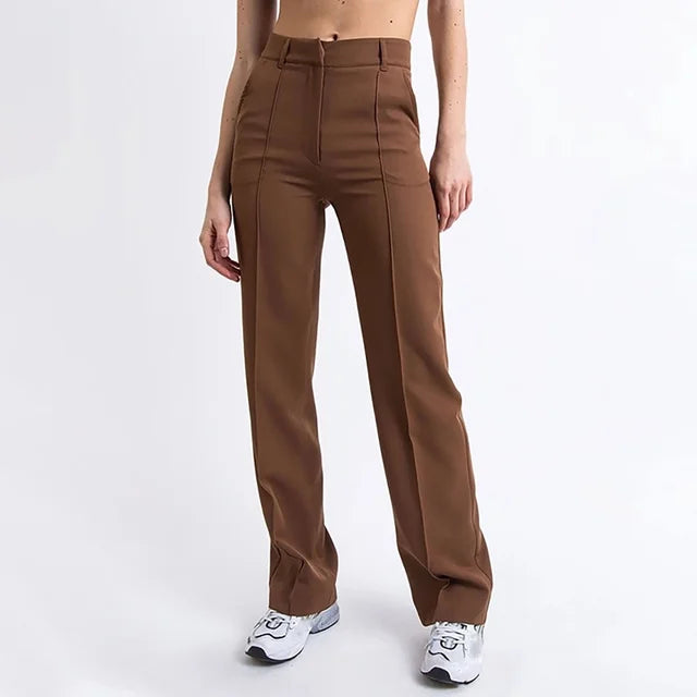 Women's High Waist Straight Leg Pants – Classic Tailored Trousers