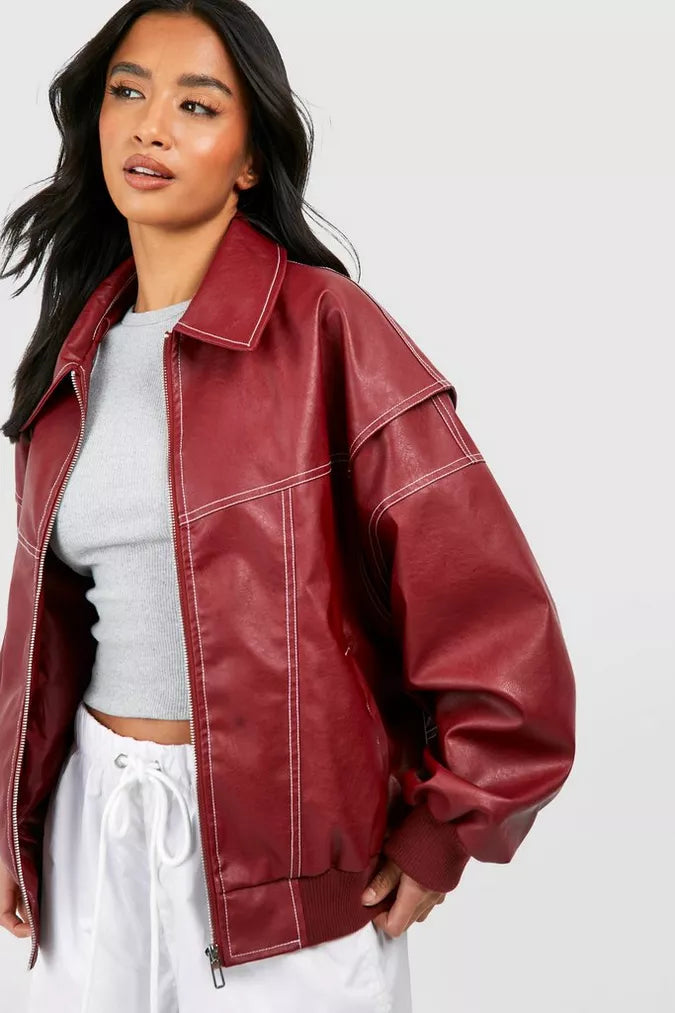 Women's Oversized Bomber Jacket – Zip-Up Relaxed Jacket