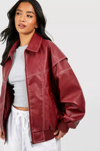 Women's Oversized Bomber Jacket – Zip-Up Relaxed Jacket