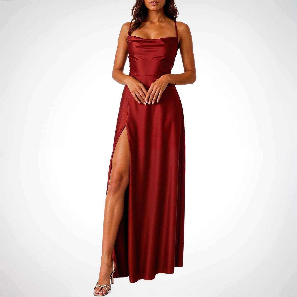 Women's Sleeveless Slit Maxi Dress – High Split Evening Dress