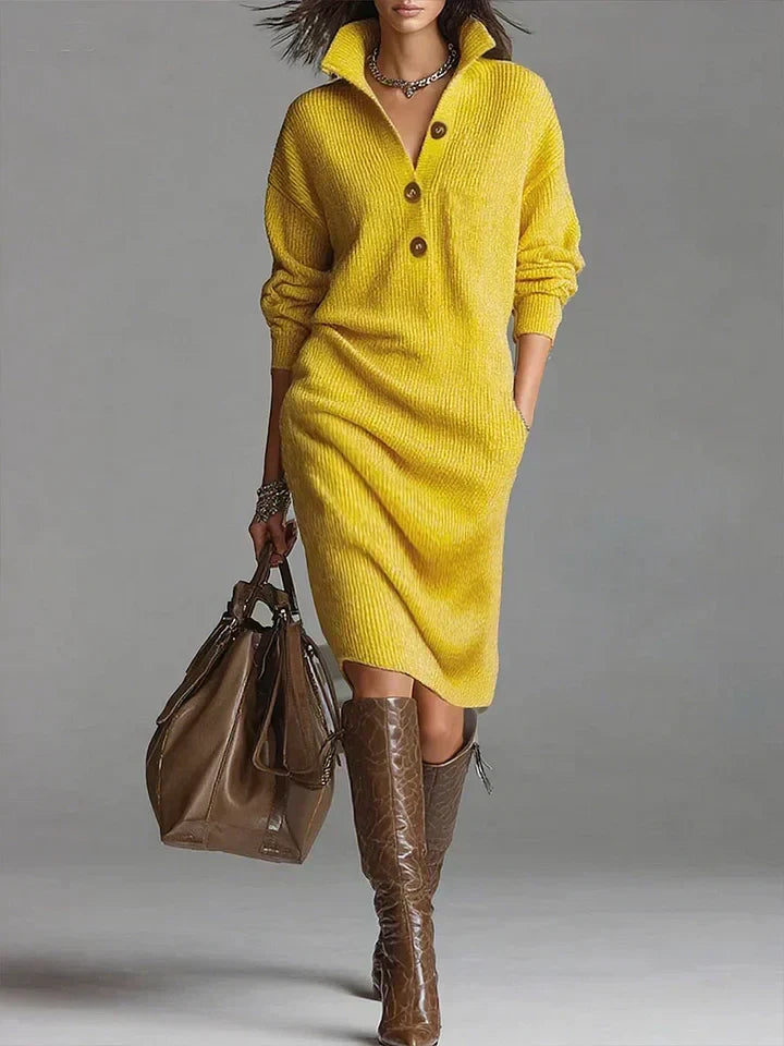 Women's Ribbed Midi Dress – Button Front Casual Dress – Virelle