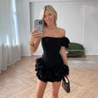 Women's Floral Applique Cocktail Dress – Ruffle Strap Embellished Mini Dress