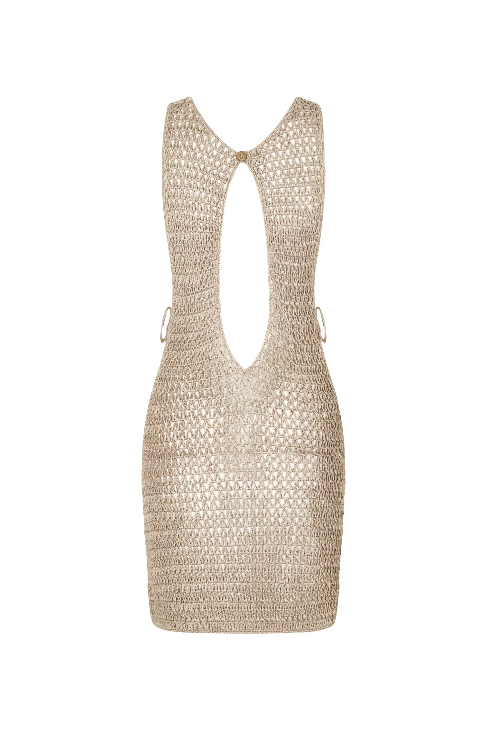 Women's Open Knit Beach Dress – Boho Crochet Vacation Cover-Up Dress