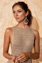 Women's Open Knit Beach Dress – Boho Crochet Vacation Cover-Up Dress