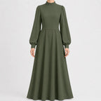 Women's High Waist Maxi Dress – Mock Neck Long Sleeve Flowy Dress