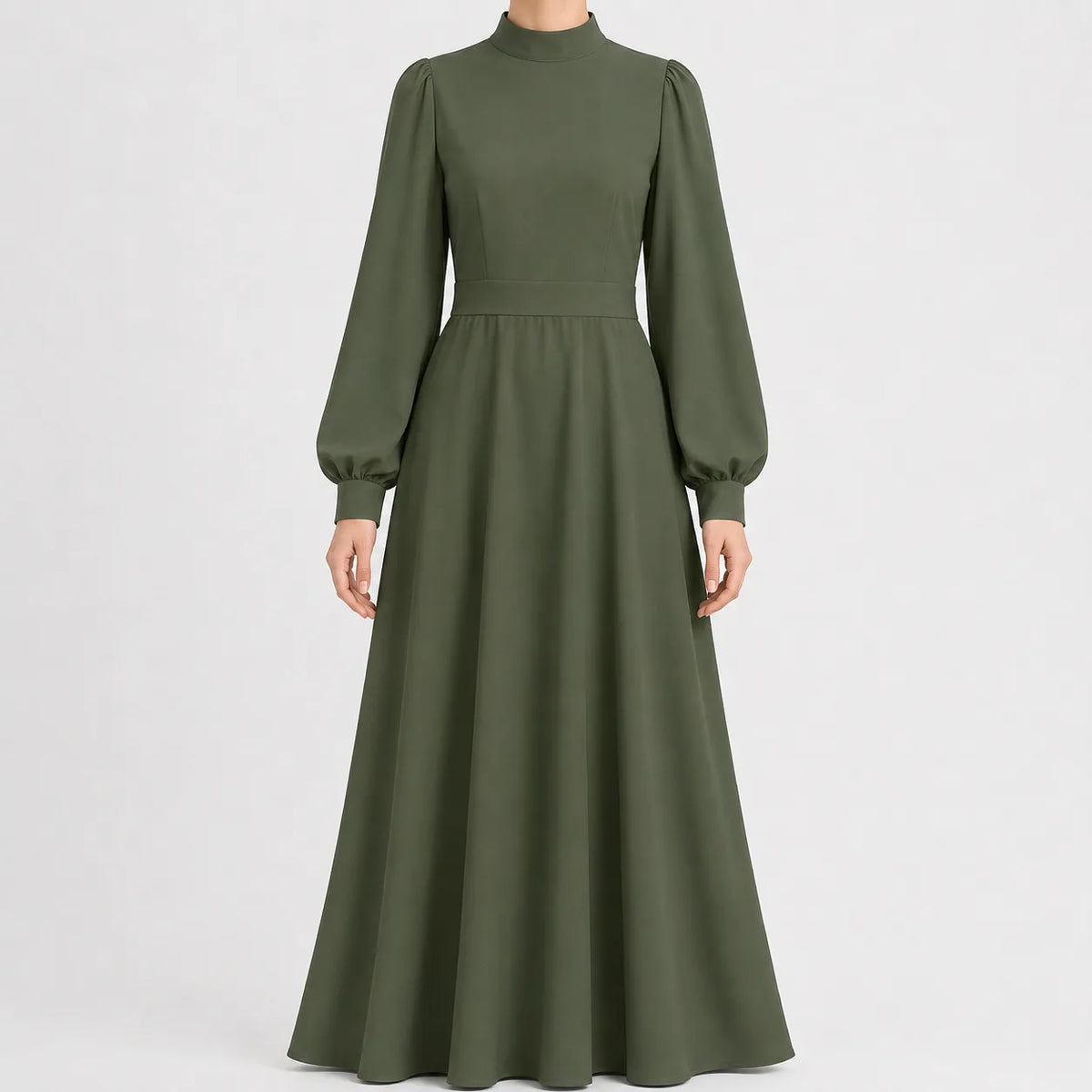 Women's High Waist Maxi Dress – Mock Neck Long Sleeve Flowy Dress