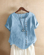 Women's Casual Blouse with Button Detail and Short Sleeves