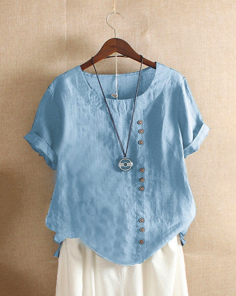 Women's Casual Blouse with Button Detail and Short Sleeves