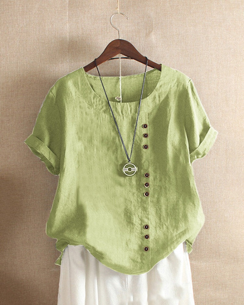 Women's Casual Blouse with Button Detail and Short Sleeves