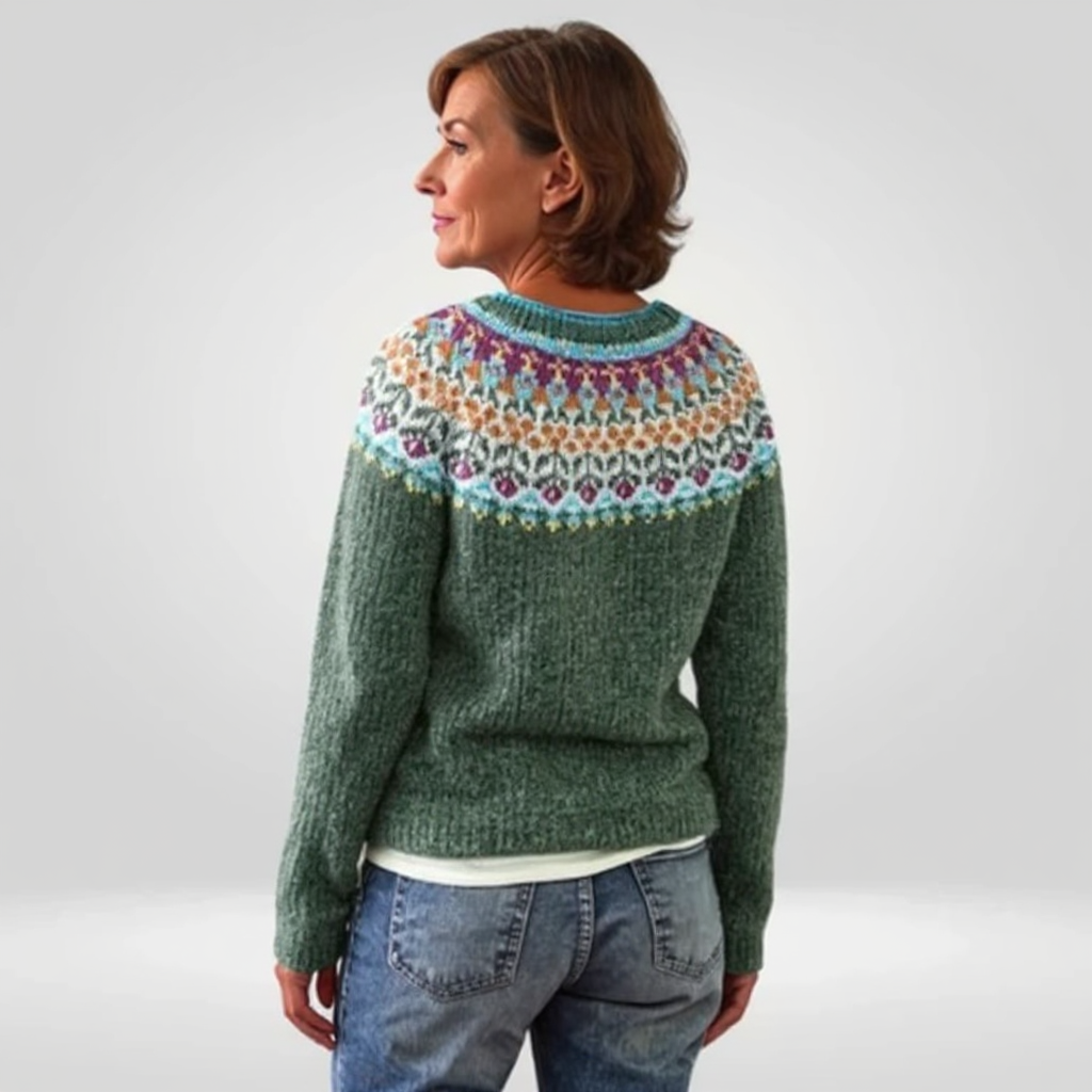 Women's Nordic Icelandic Sweater – Patterned Crew Neck Winter Pullover
