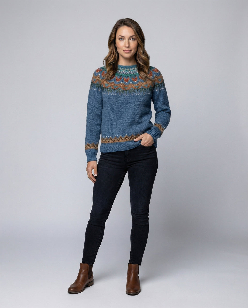 Women's Vintage Icelandic Sweater – Nordic Pattern Crew Neck Knit Pullover