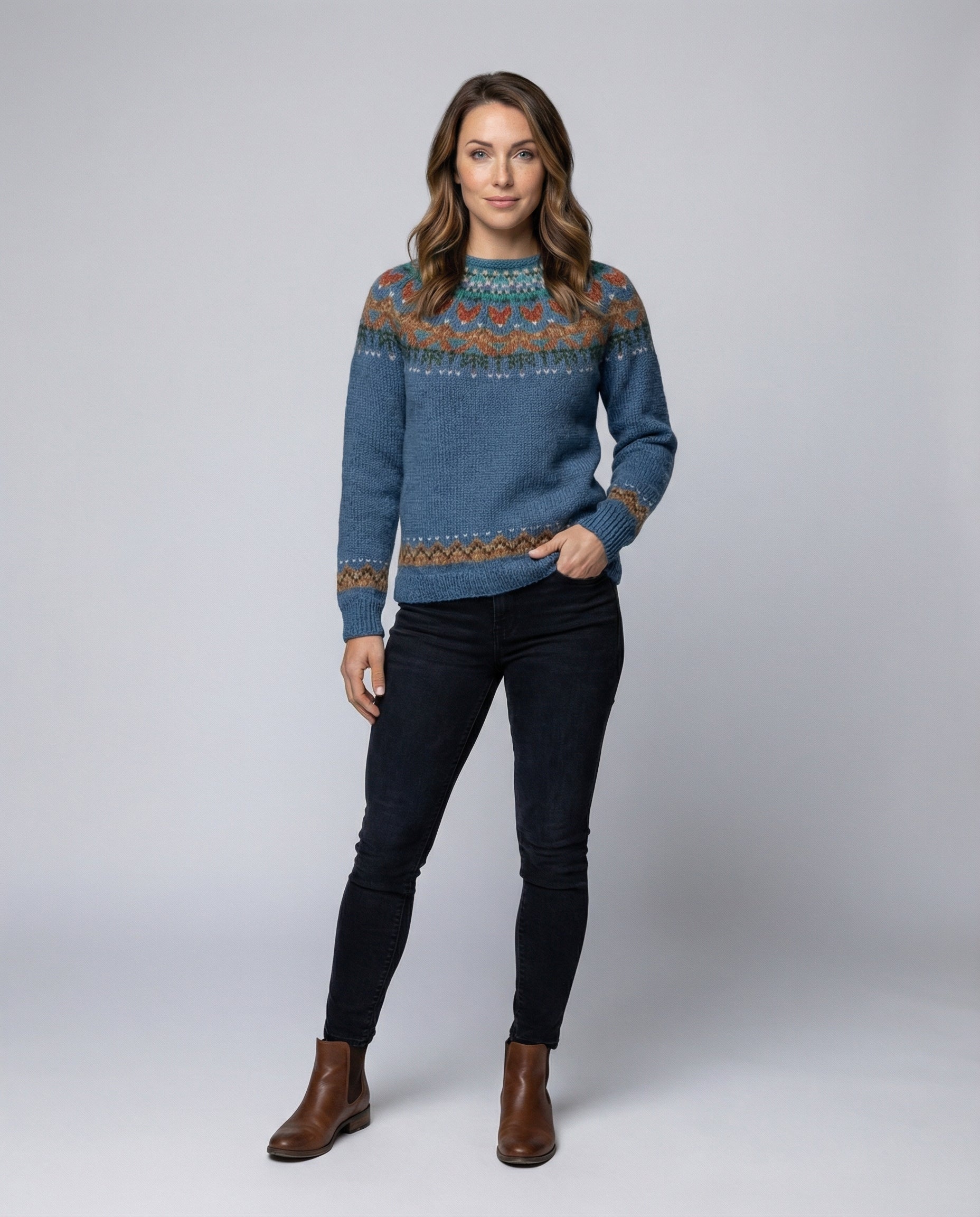 Women's Icelandic Pattern Sweater – Vintage Nordic Crew Neck Pullover