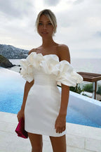 Women's Boho White Mini Dress – Flowy Relaxed Vacation Dress