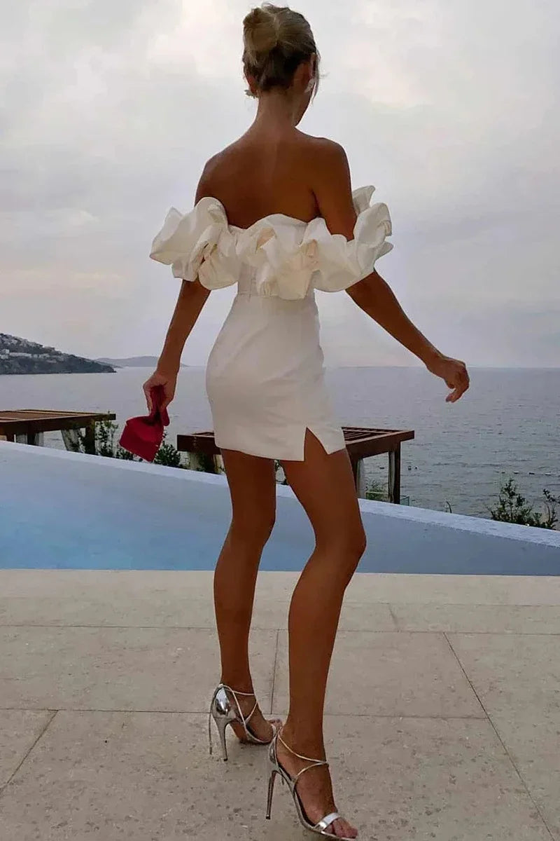 Women's Boho White Mini Dress – Flowy Relaxed Vacation Dress