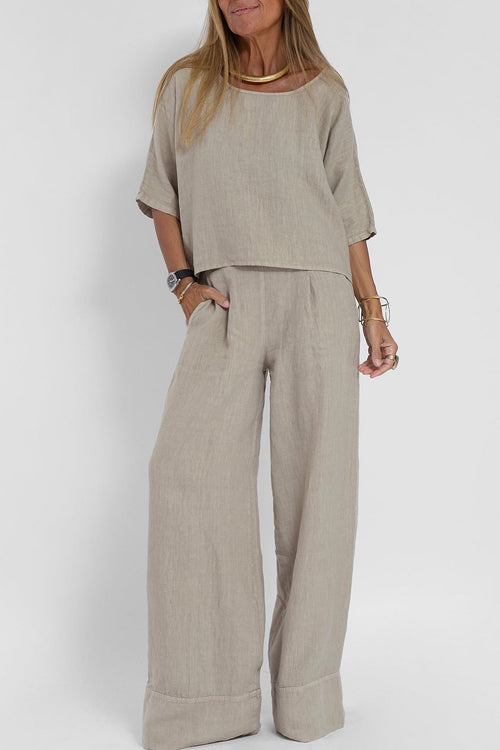 Women's Relaxed Summer Pants Set – Lightweight Top & Wide Leg Pants Set