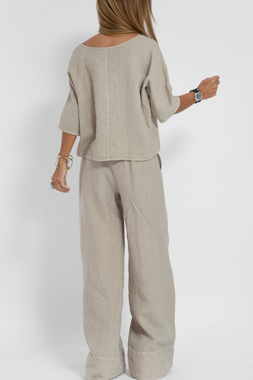 Women's Relaxed Summer Pants Set – Lightweight Top & Wide Leg Pants Set