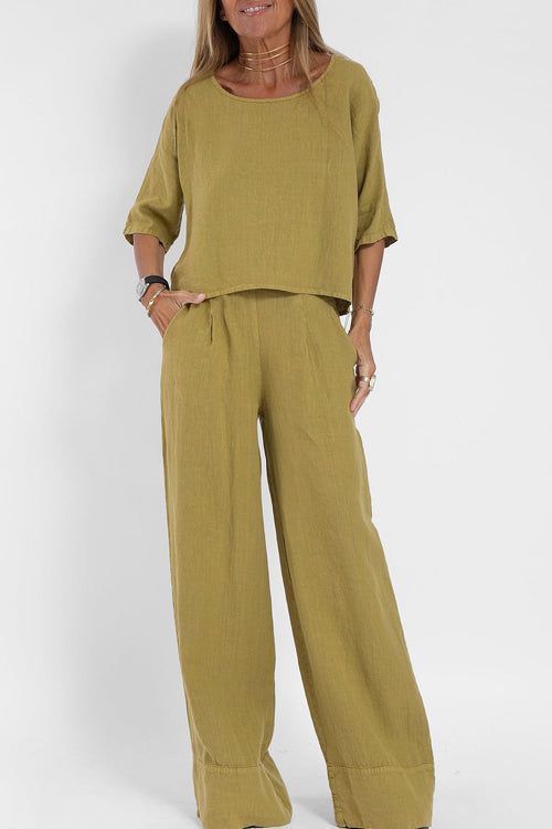 Women's Relaxed Summer Pants Set – Lightweight Top & Wide Leg Pants Set