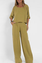 Women's Relaxed Summer Pants Set – Lightweight Top & Wide Leg Pants Set