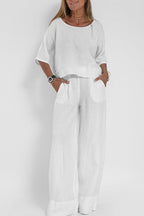 Women's Relaxed Summer Pants Set – Lightweight Top & Wide Leg Pants Set