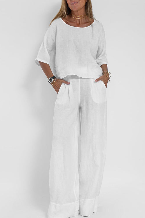 Women's Relaxed Summer Pants Set – Lightweight Top & Wide Leg Pants Set