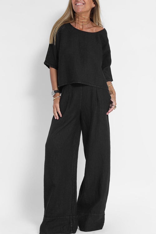 Women's Relaxed Summer Pants Set – Lightweight Top & Wide Leg Pants Set