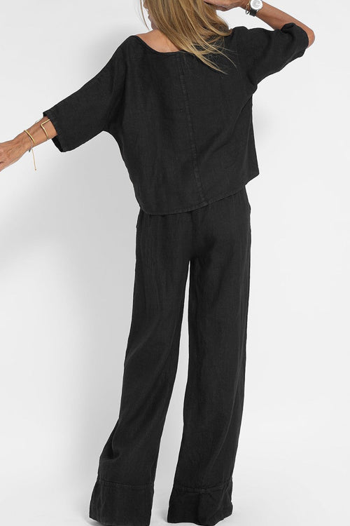 Women's Relaxed Summer Pants Set – Lightweight Top & Wide Leg Pants Set