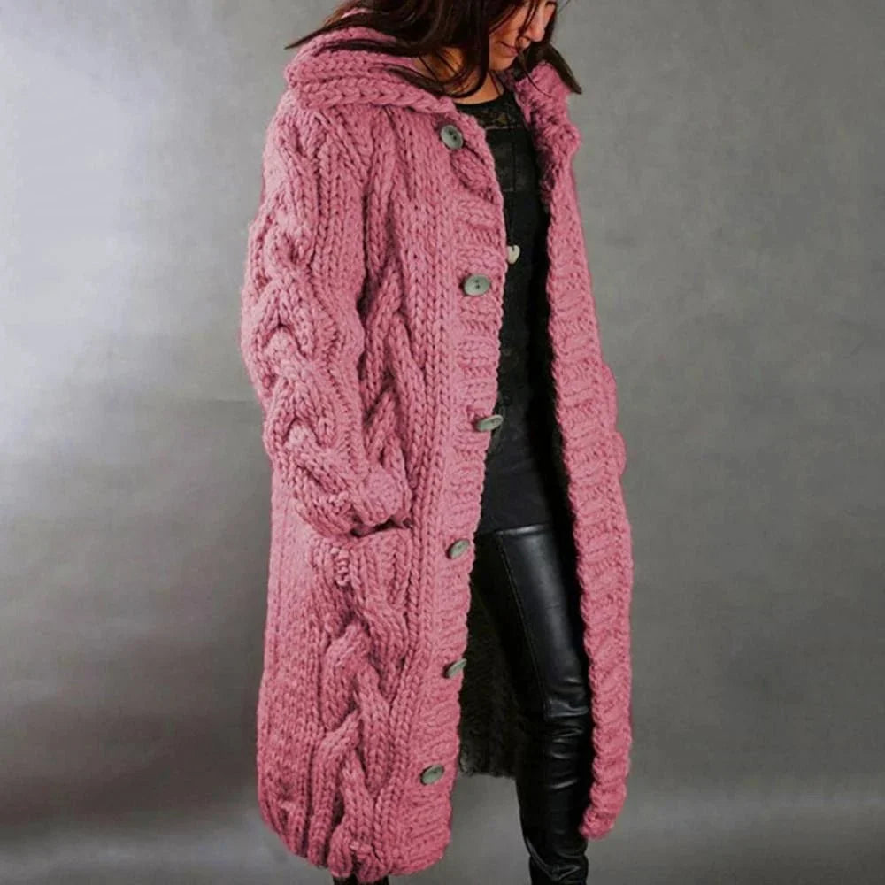 Women's Knee Length Hooded Coat – Button Front Winter Coat