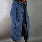 Women's Knee Length Hooded Coat – Button Front Winter Coat